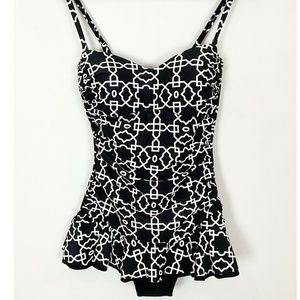 Profile By GOTTEX Women’s Size 10 Black & White Skirted 1 Pc SWIM Bathing SUIT